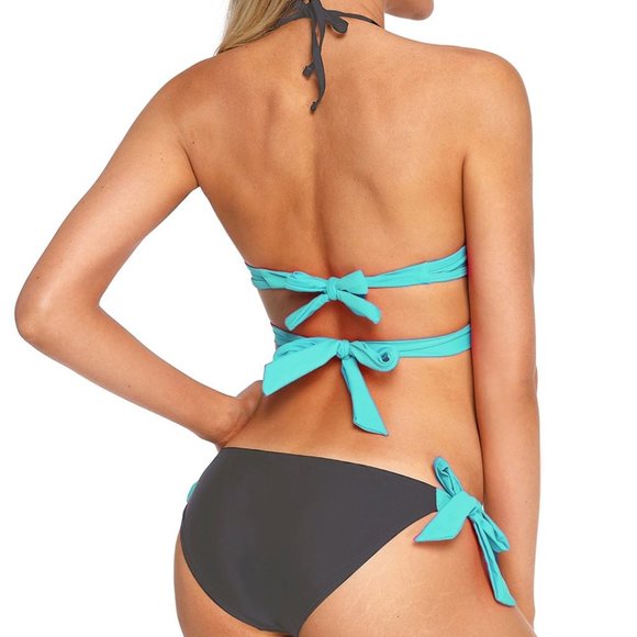 Mint Wrap Front Halter Bikini Tie Side Bottom Swimsuit - Picture 2 of 5